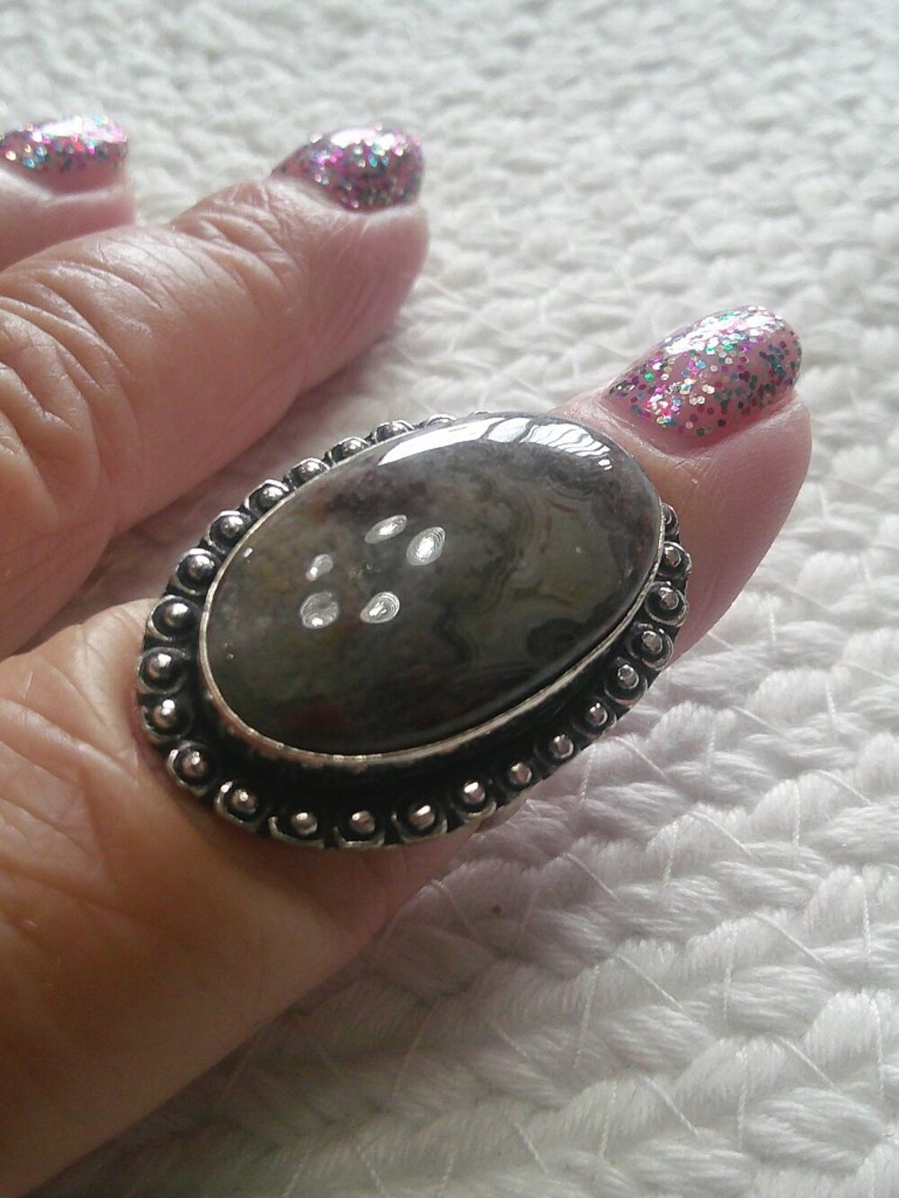 Natural CRAZY LACE AGATE Handmade Sterling 925 Ring Size 7.25 #314F